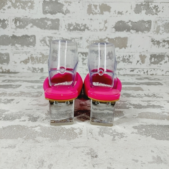New Open Edit Cleo Pink Twisted Vamp Clear Heel Slide Sandals T191 - Picture 6 of 14